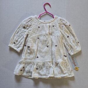 Off-White Dress with Purple Heart Details 12M Long Sleeve